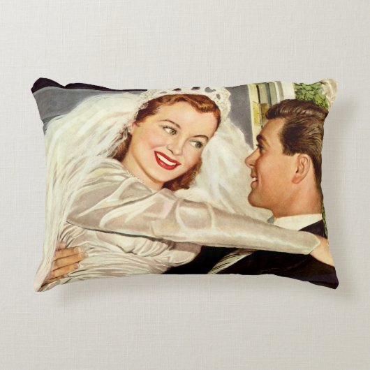 Vintage Wedding Newlyweds, Happy Bridge and Groom Dekokissen (Vorderseite)