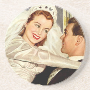Vintage Wedding Newlyweds, Happy Bridge and Groom Getränkeuntersetzer