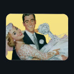 Vintage Wedding Newlyweds, Happy Bridge and Groom Magnet<br><div class="desc">Vintage Illustration Liebe und romantisches Hochzeitsbild mit einem hübschen Bräutigam,  der seine wunderschöne Braut trägt. Fun Retro 50er kitsch Design!</div>