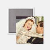 Vintage Wedding Newlyweds, Happy Bridge and Groom Magnet (Vorderseite/Rückseite)