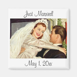 Vintage Wedding Newlyweds, Happy Bridge and Groom Magnet