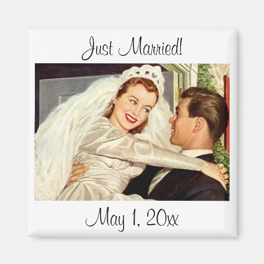 Vintage Wedding Newlyweds, Happy Bridge and Groom Magnet (Vorne)