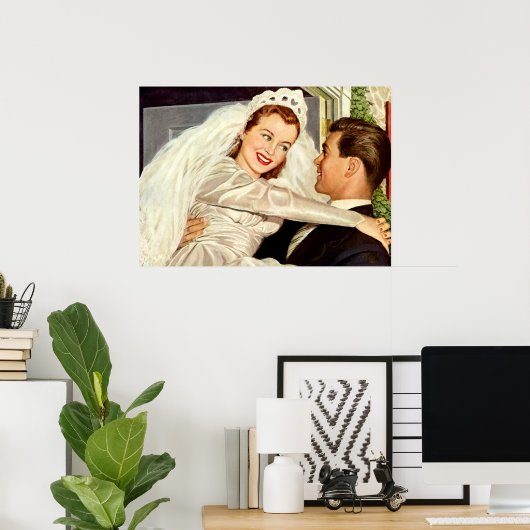 Vintage Wedding Newlyweds, Happy Bridge and Groom Poster (Heimbüro)