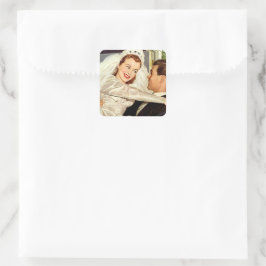 Vintage Wedding Newlyweds, Happy Bridge and Groom Quadratischer Aufkleber