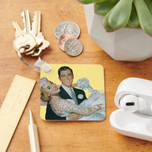 Vintage Wedding Newlyweds, Happy Bridge and Groom Schlüsselanhänger