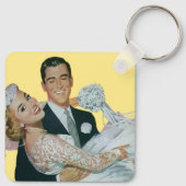 Vintage Wedding Newlyweds, Happy Bridge and Groom Schlüsselanhänger (Rückseite)