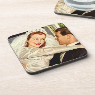 Vintage Wedding Newlyweds, Happy Bridge and Groom Untersetzer