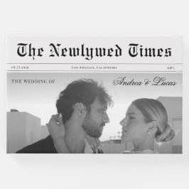 Vintage Wedding Newspaper Foto & Monogram Elegant Gästebuch