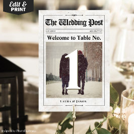 Vintage Wedding Newspaper Foto Tischnummer Card
