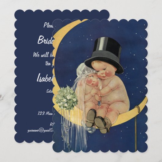 Vintage Wedding, Niedlich Retro Brautparty Party Einladung (Vorne/Hinten)