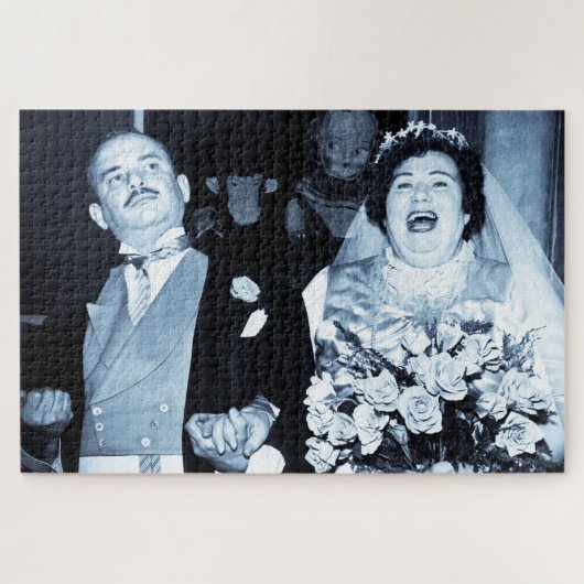 Vintage Wedding Picture Happy Couple Funny Bride Puzzle (Horizontal)