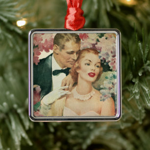 Vintage Wedding Portrait, Retro Bridge und Groom Ornament Aus Metall
