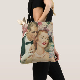 Vintage Wedding Portrait, Retro Bridge und Groom Tasche