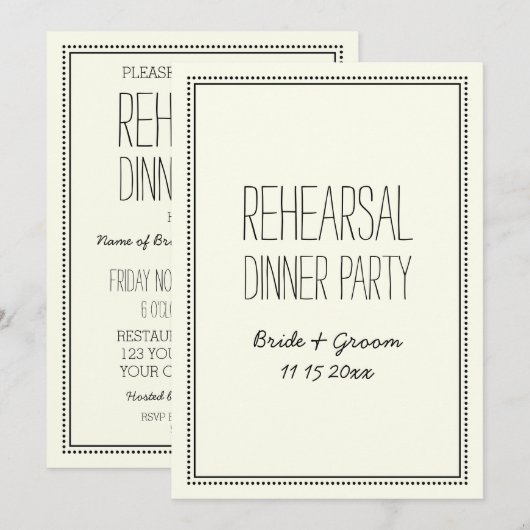 Vintage Wedding Probe Dinner Party Einladung (Vorne/Hinten)