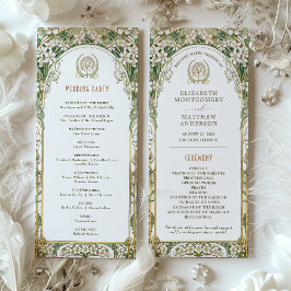 Vintage Wedding Programm Elfenbein, Grün & Gold