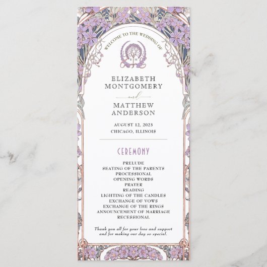 Vintage Wedding Programm Elfenbein, Pflaume & Gold (Vorderseite)