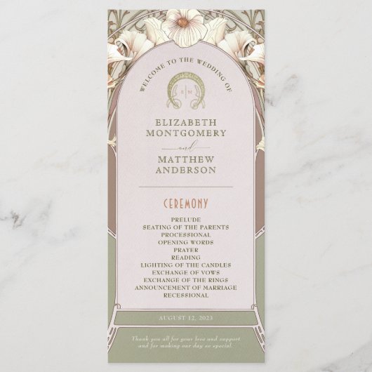 Vintage Wedding Programm Jugendstil von Mucha (Vorderseite)