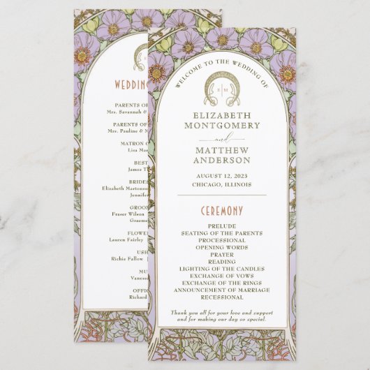 Vintage Wedding Programm Jugendstil von Mucha (Vorne/Hinten)