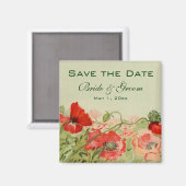 Vintage Wedding, Red Poppies Blume Save the Date Magnet (Vorderseite/Rückseite)