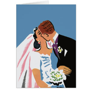 Vintage Wedding, Retro Bridge und Groom Kissing