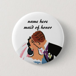 Vintage Wedding, Retro Bridge und Groom Kissing Button
