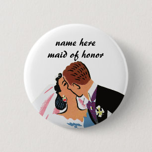 Vintage Wedding, Retro Bridge und Groom Kissing Button