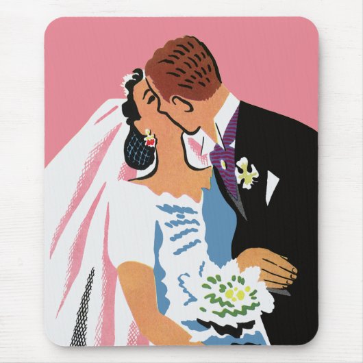 Vintage Wedding, Retro Bridge und Groom Kissing Mousepad (Vorne)