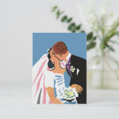 Vintage Wedding, Retro Bridge und Groom Kissing Postkarte (Stehend Vorderseite)