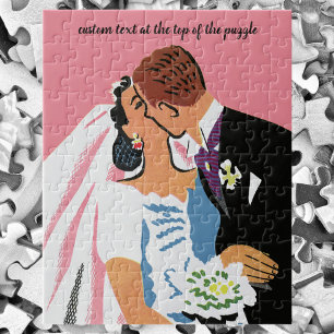 Vintage Wedding, Retro Bridge und Groom Kissing Puzzle