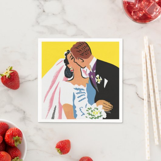 Vintage Wedding, Retro Bridge und Groom Kissing Serviette (Beispiel)