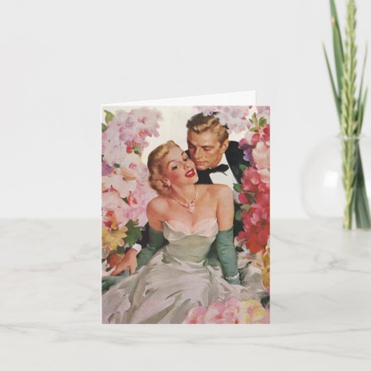 Vintage Wedding, Retro Bridge und Groom Newlyweds Dankeskarte (Vorderseite)