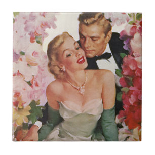 Vintage Wedding, Retro Bridge und Groom Newlyweds Fliese