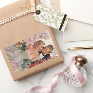 Vintage Wedding, Retro Bridge und Groom Newlyweds Rechteckiger Aufkleber