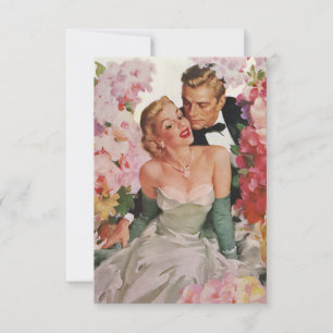 Vintage Wedding, Retro Bridge und Groom Newlyweds RSVP Karte
