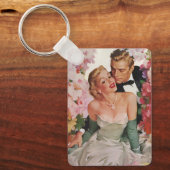 Vintage Wedding, Retro Bridge und Groom Newlyweds Schlüsselanhänger (Vorderseite)