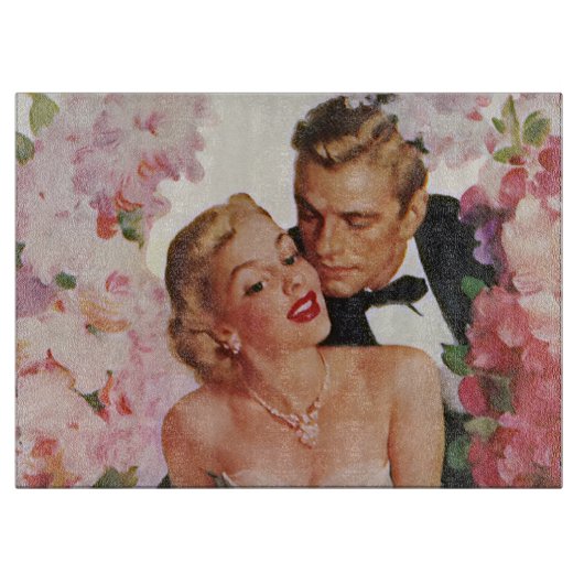 Vintage Wedding, Retro Bridge und Groom Newlyweds Schneidebrett (Vorderseite)