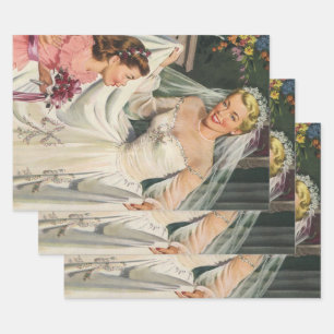 Vintage Wedding, Retro Bridge with Flower Girl Geschenkpapier Set