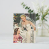 Vintage Wedding, Retro Bridge with Flower Girl Postkarte (Stehend Vorderseite)