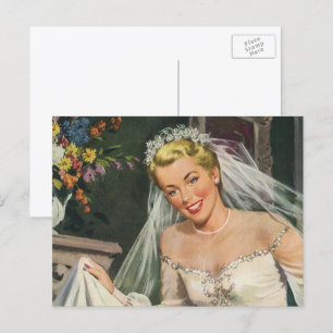 Vintage Wedding, Retro Bridge with Flower Girl Postkarte