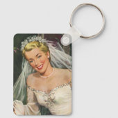 Vintage Wedding, Retro Bridge with Flower Girl Schlüsselanhänger (Rückseite)