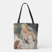 Vintage Wedding, Retro Bridge with Flower Girl Tasche (Rückseite)