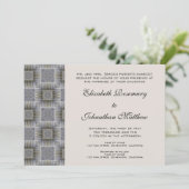Vintage Wedding, Retro Graue Quadrate und Streifen Einladung (Stehend Vorderseite)