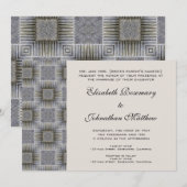 Vintage Wedding, Retro Graue Quadrate und Streifen Einladung (Vorne/Hinten)