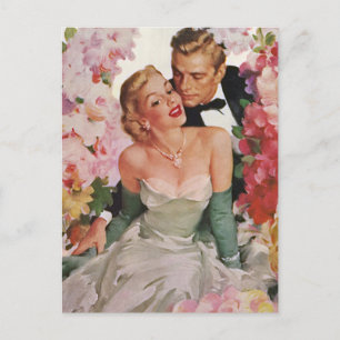 Vintage Wedding, Retro Newlyweds Save the Date Ankündigungspostkarte