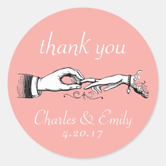 Vintage Wedding Ring Danke Korallenaufkleber Runder Aufkleber (Vorderseite)