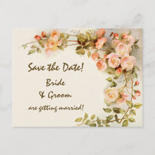 Vintage Wedding, Rosa Blume, Save the Date Ankündigungspostkarte