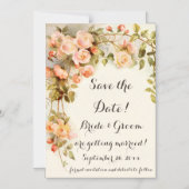 Vintage Wedding, Rosa Blume, Save the Date Magneteinladung (Vorderseite)