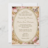 Vintage Wedding Rose Butterfly, Musiknoten Einladung (Rückseite)