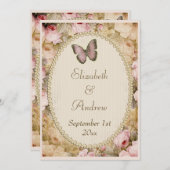 Vintage Wedding Rose Butterfly, Musiknoten Einladung (Vorne/Hinten)