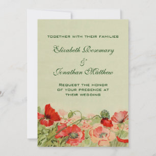 Vintage Wedding, Rote Mohn Blume Blumenwiese Einladung